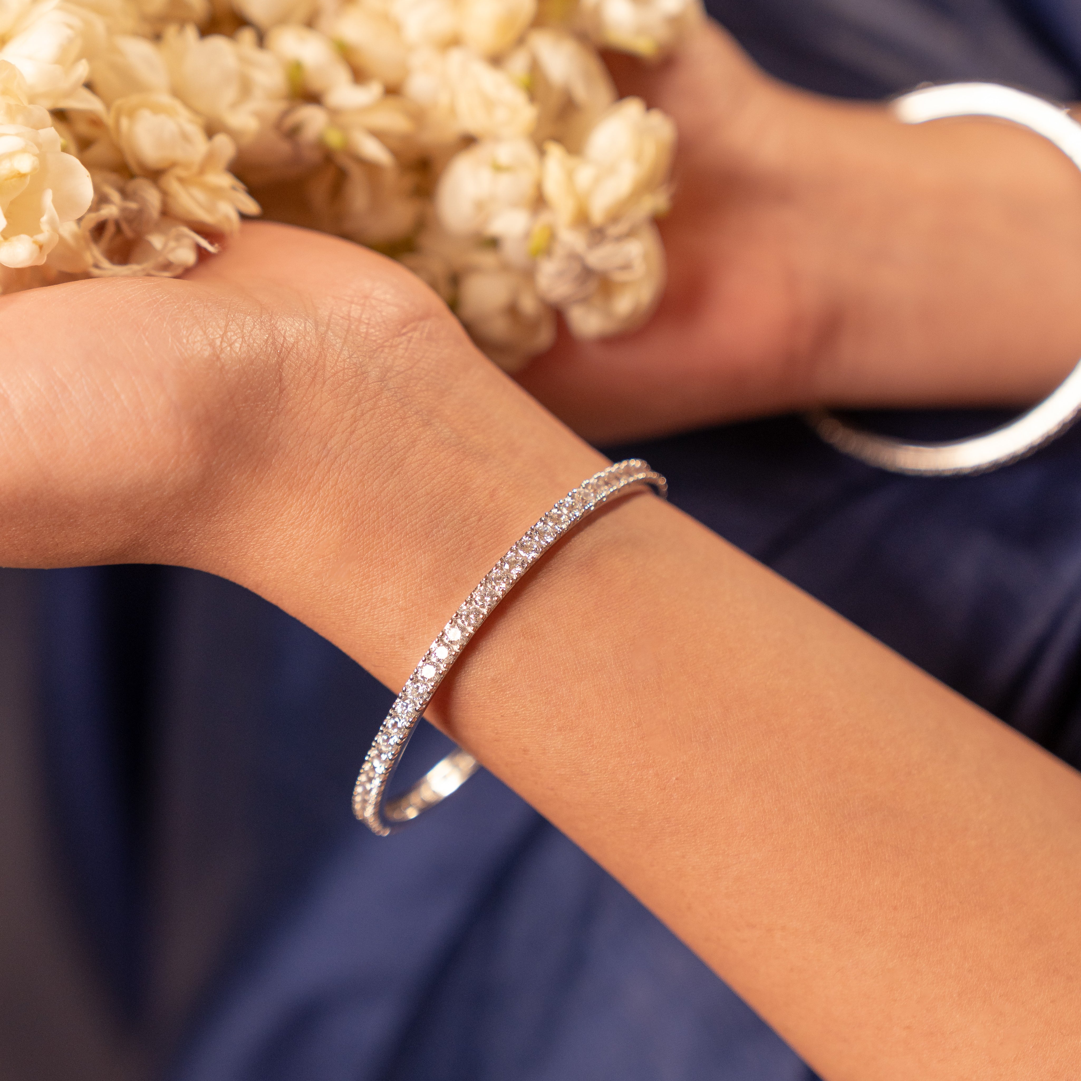 Silver Diamond Studed Bangle