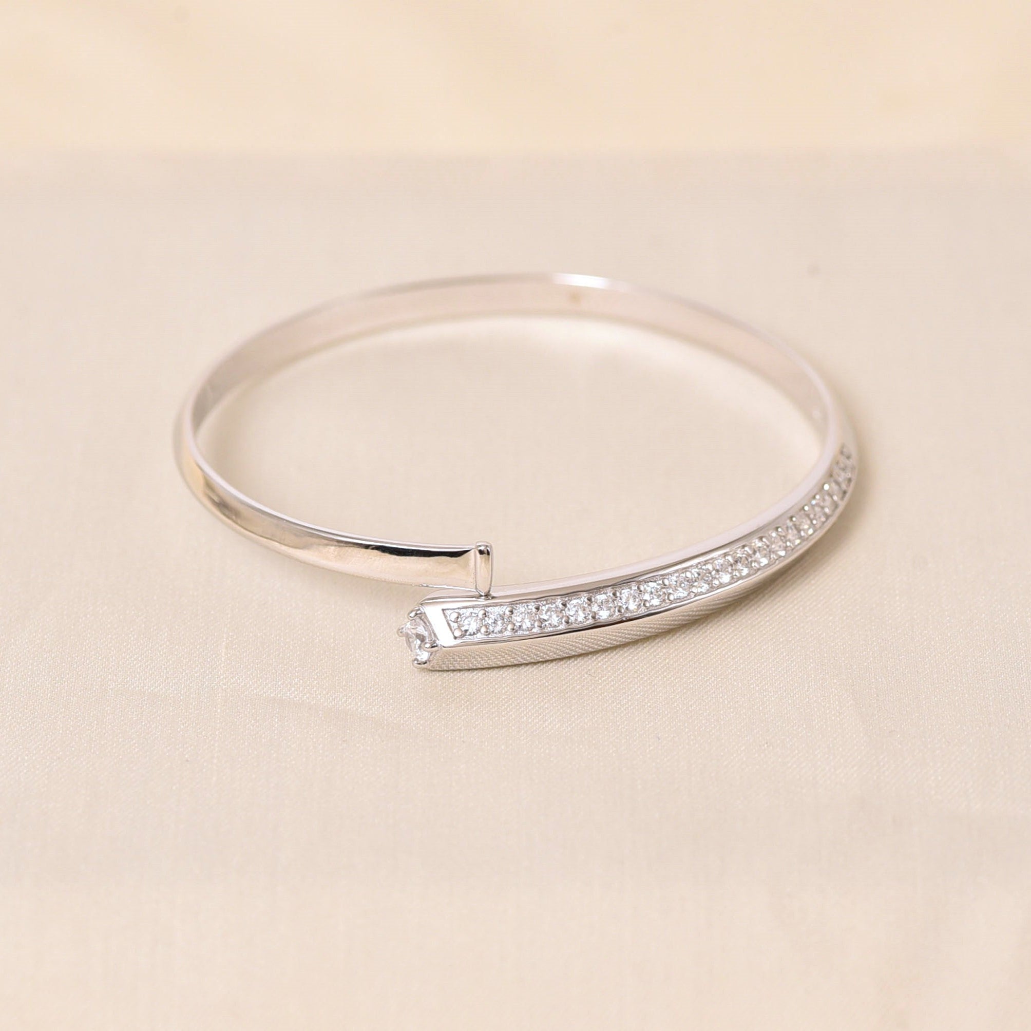 Silver Free Size Diamond Kada