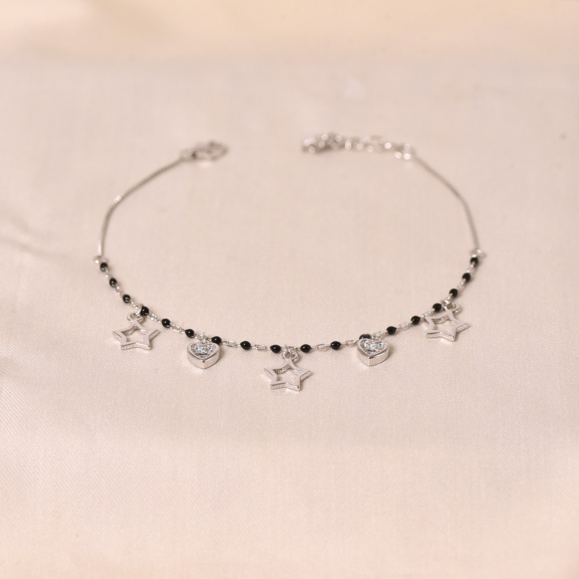 Silver Star & Heart Charm Mangalsutra Bracelet