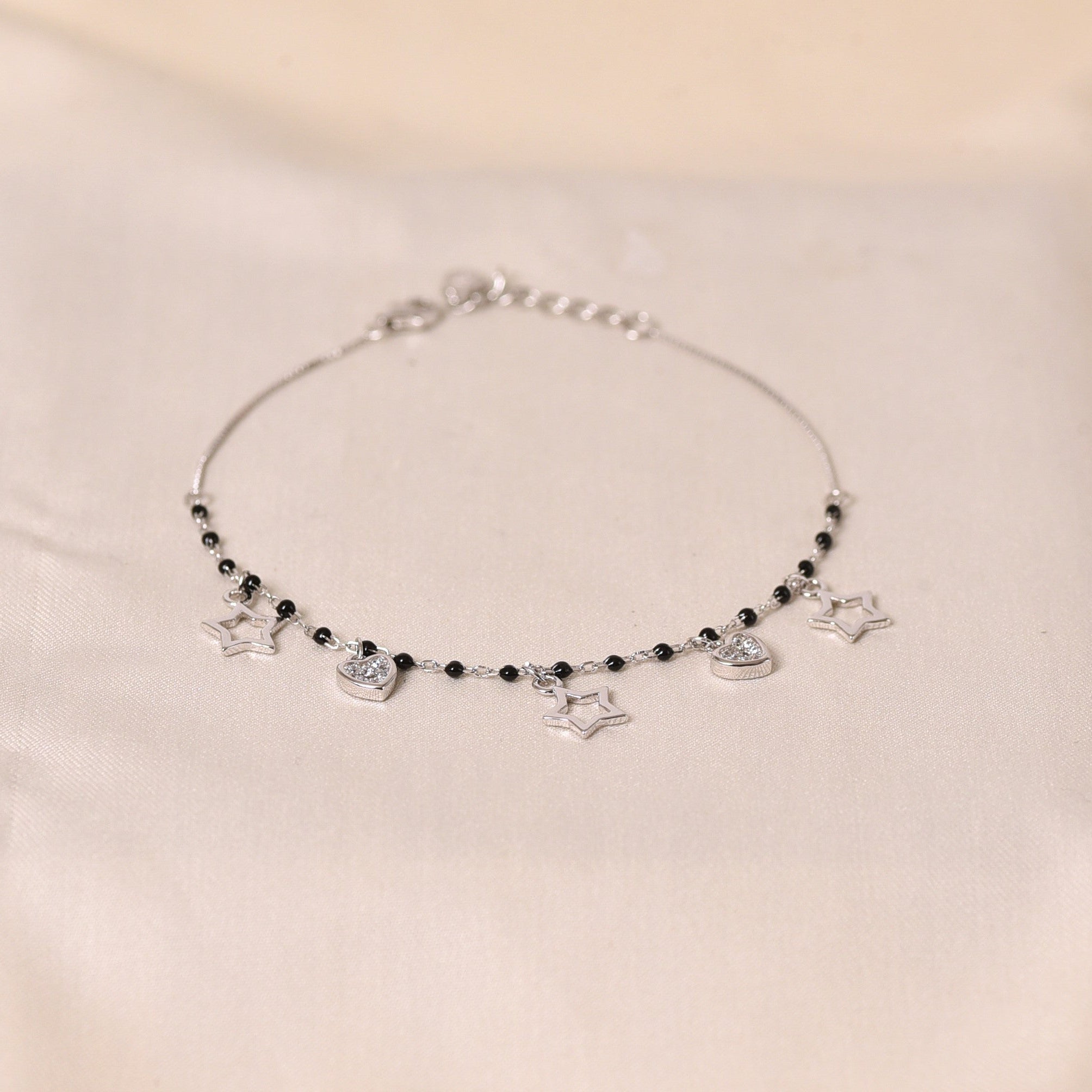 Silver Star & Heart Charm Mangalsutra Bracelet