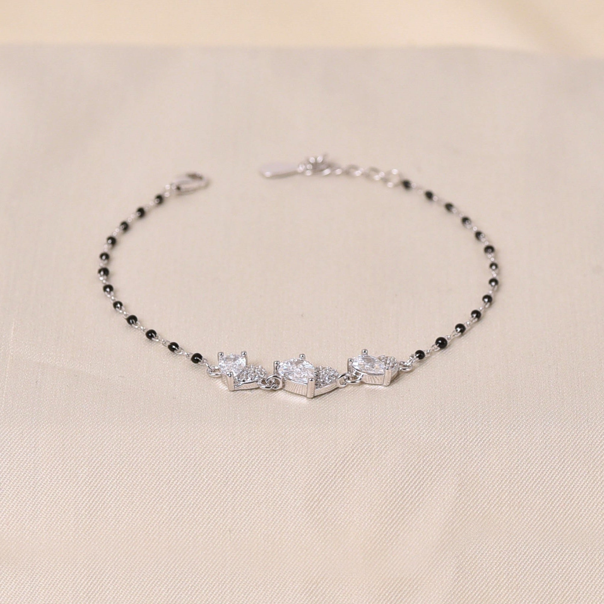Silver Zircon Heart Mangalsutra Bracelet