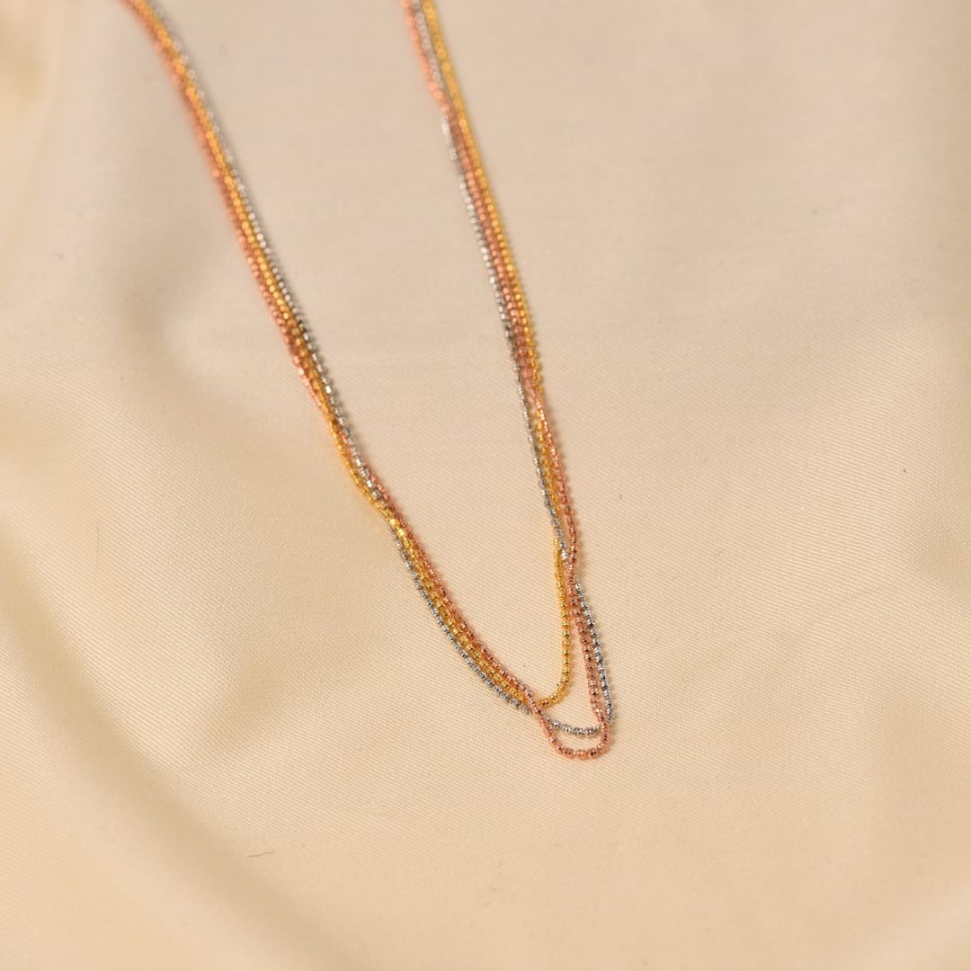 3-Line Necklace - 16" Rhodium + Rose Gold + Gold