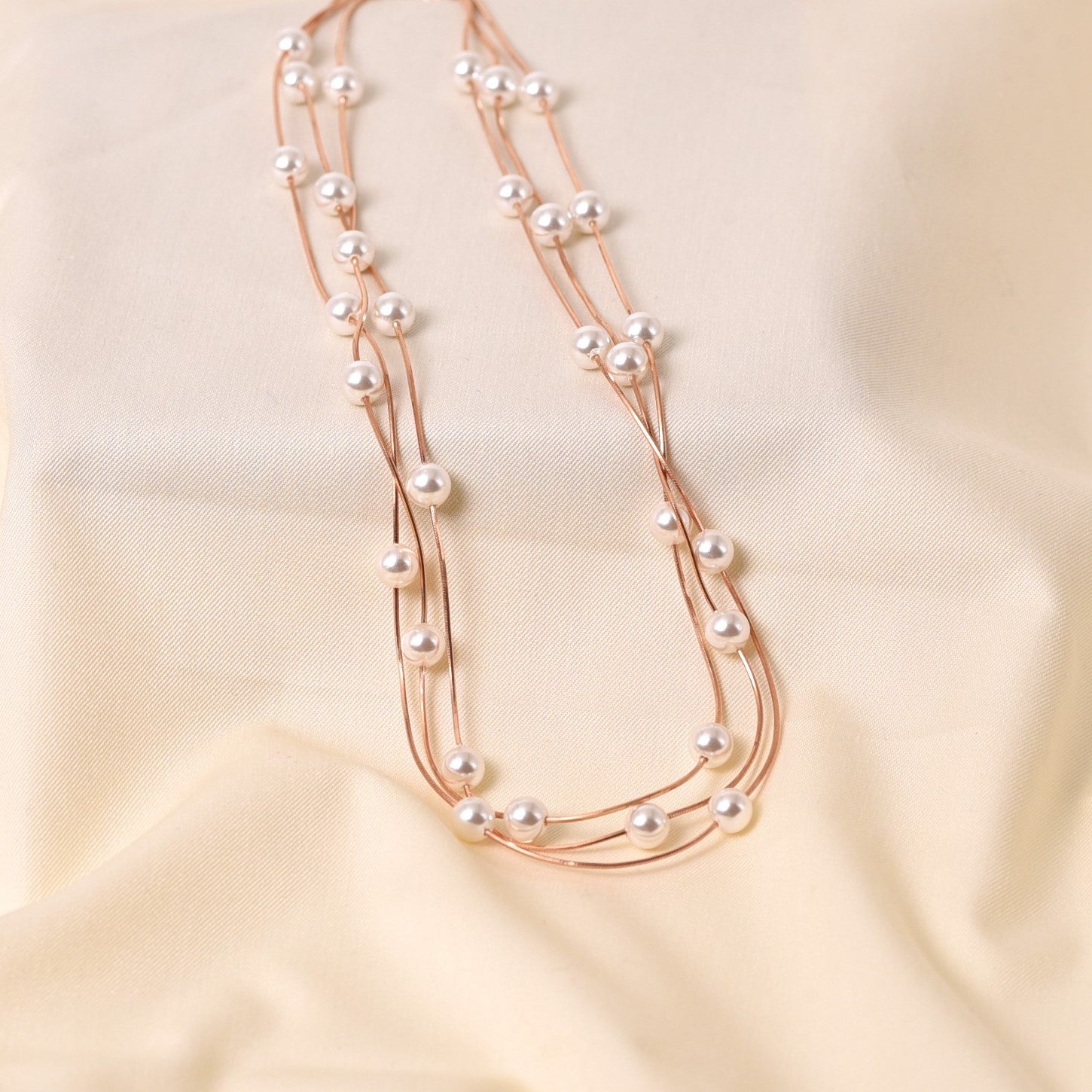 Stringed Pearl Necklace Rose Gold
