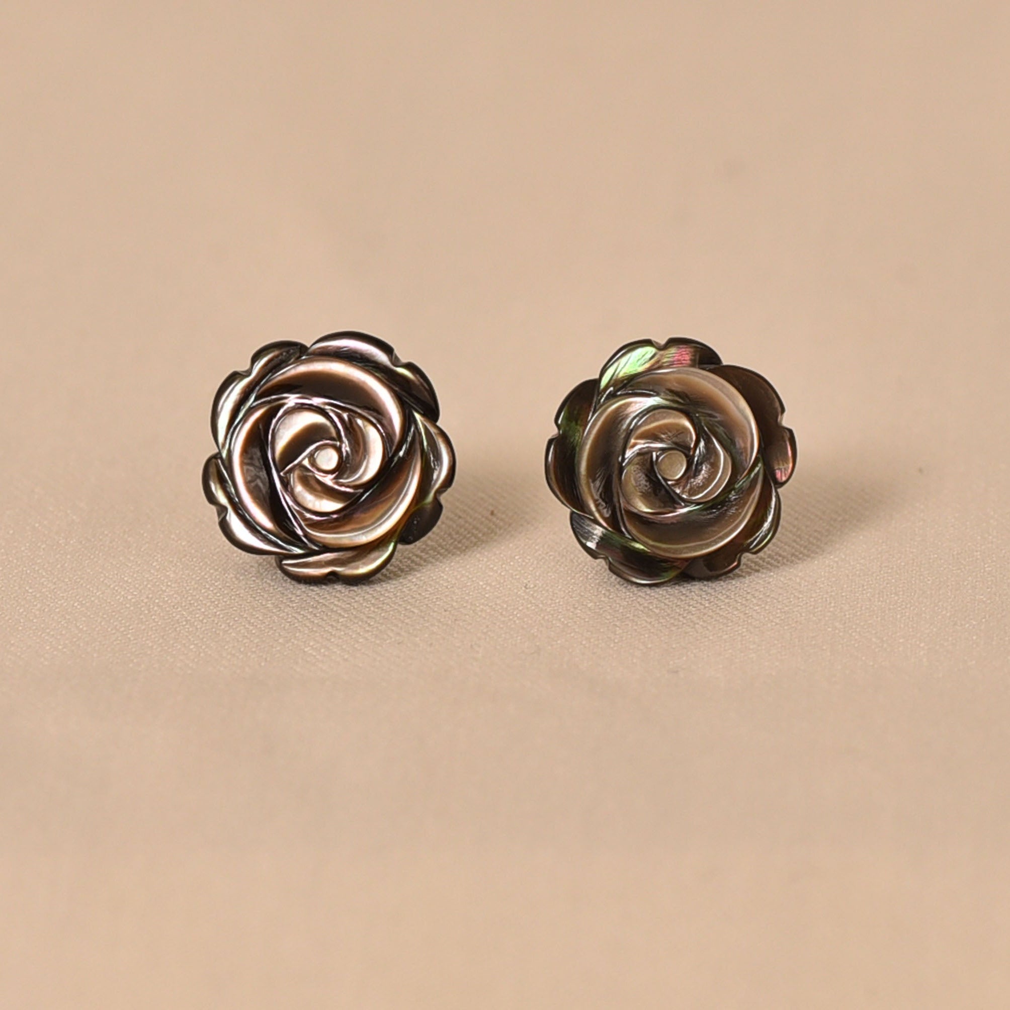 Silver Black Rose MOP Earrings