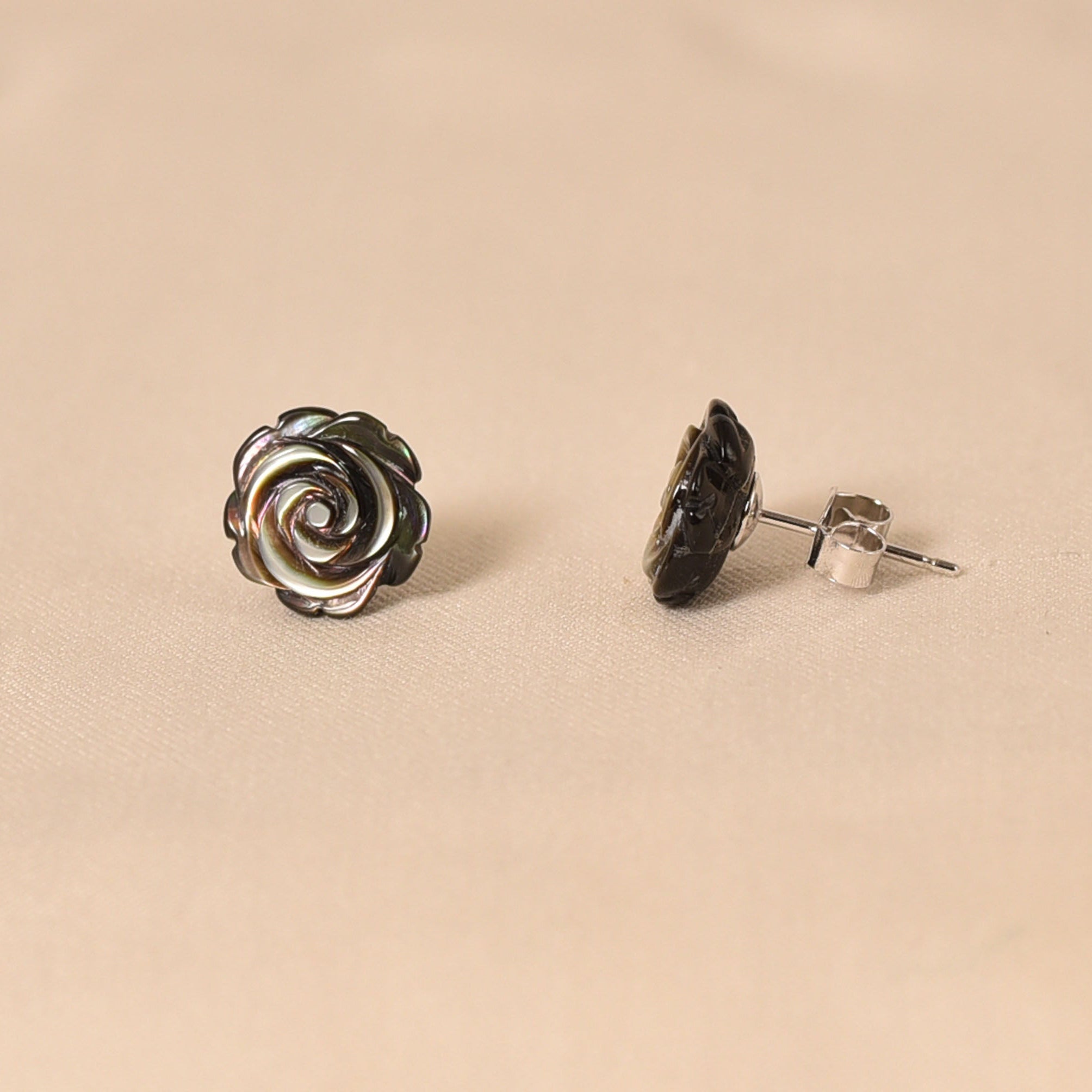 Silver Black Rose MOP Earrings