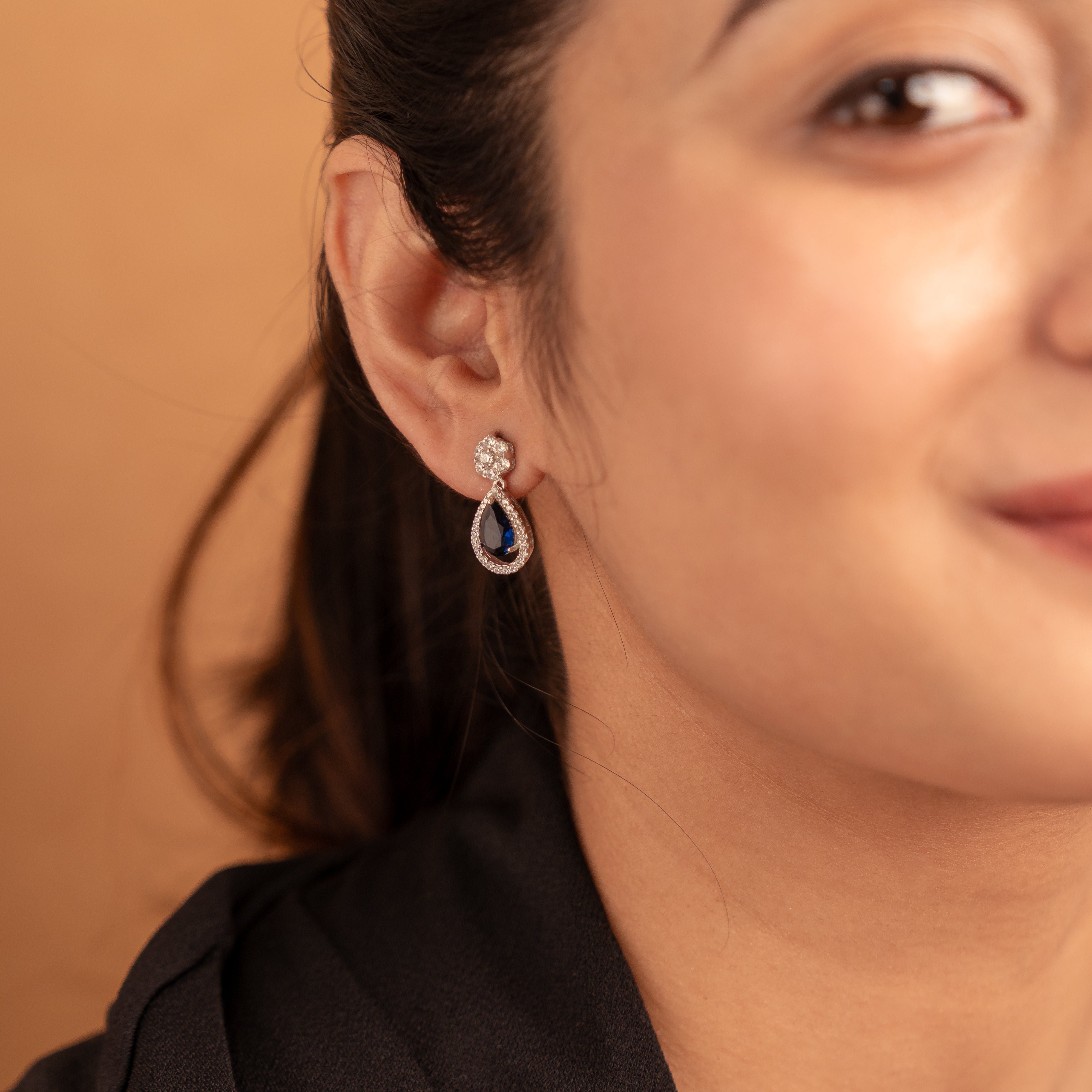 Macro Drop Earrings - Dark Blue