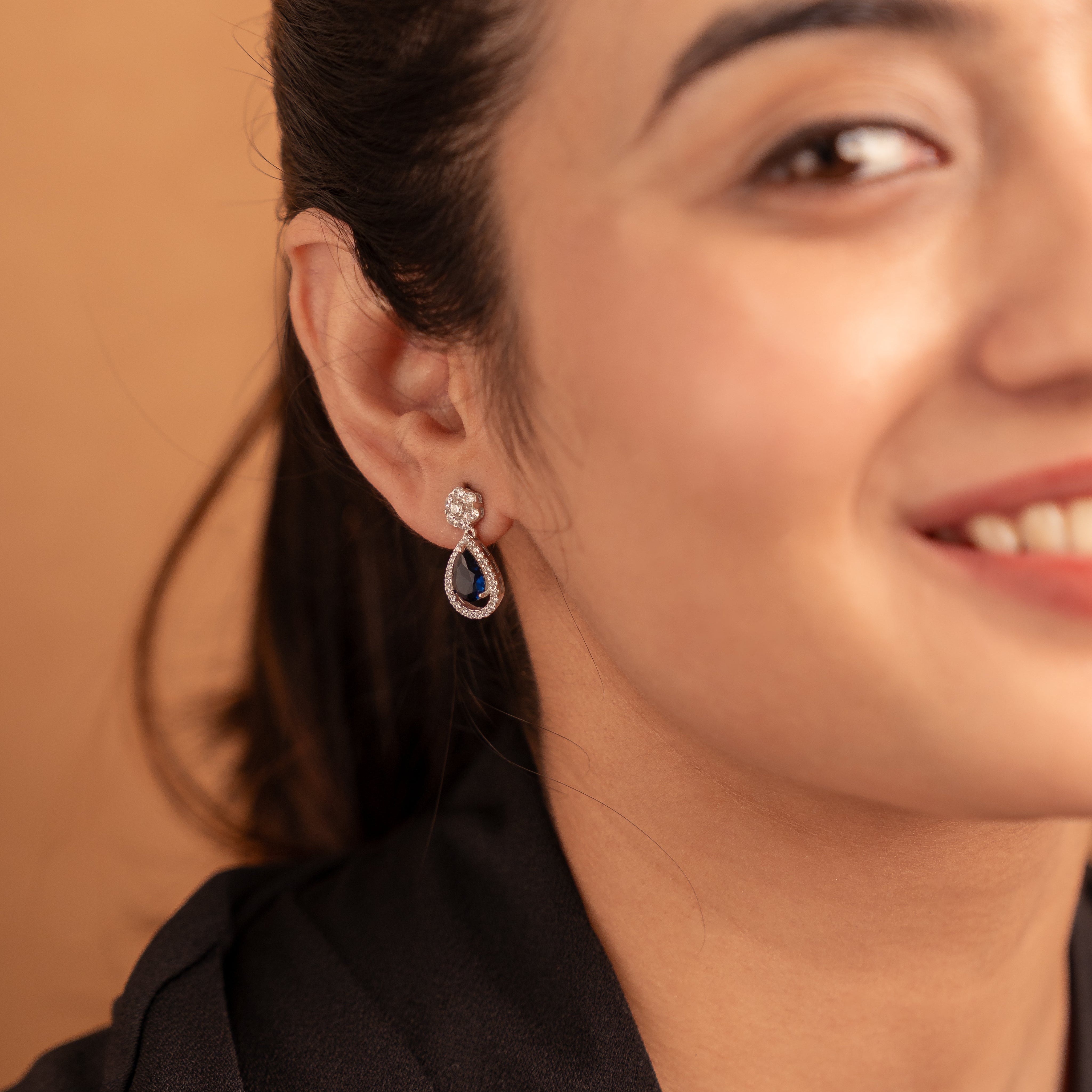Macro Drop Earrings - Dark Blue