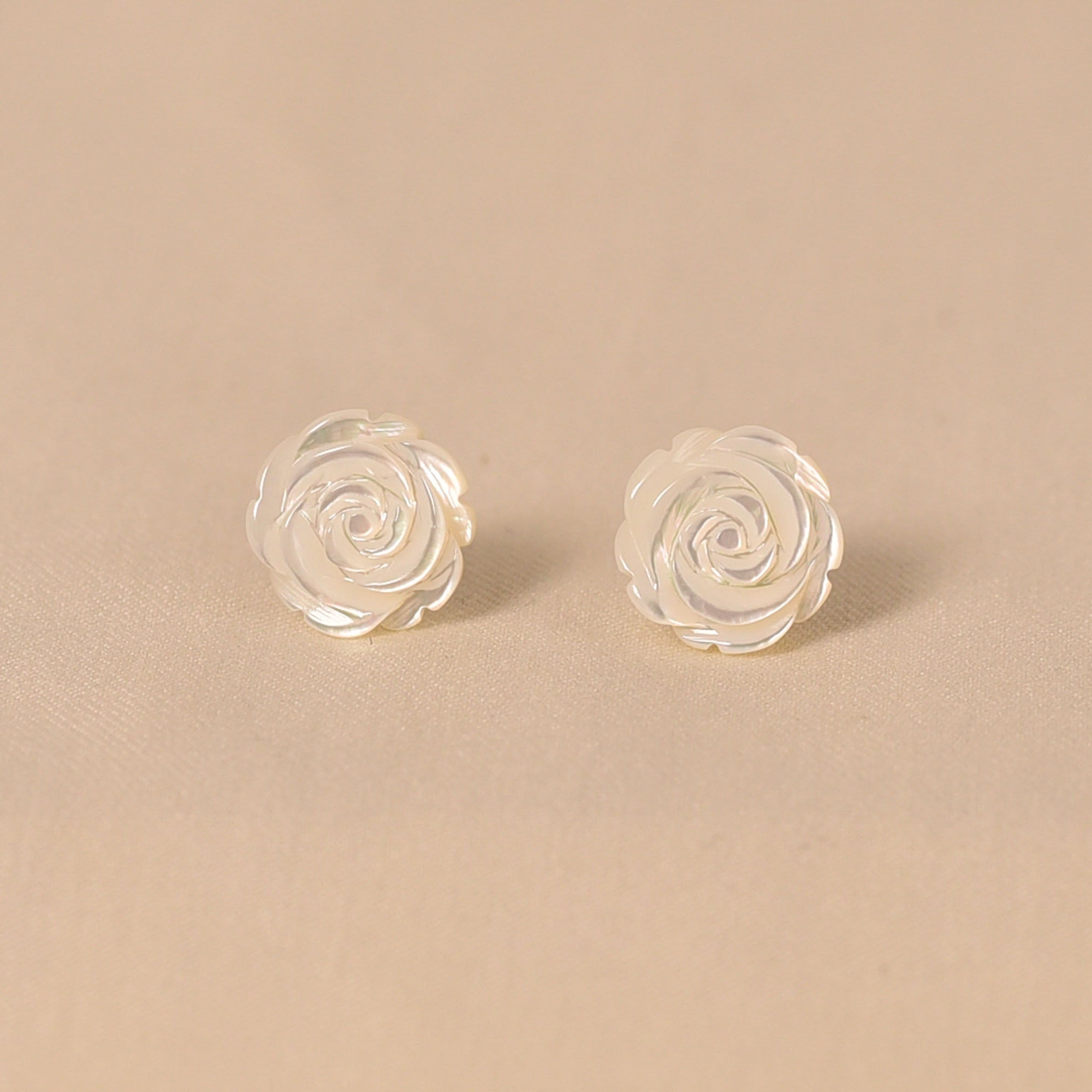 Silver White Rose MOP Earrings - Small