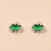 Oval Diamond Studs Earring -Dark Green