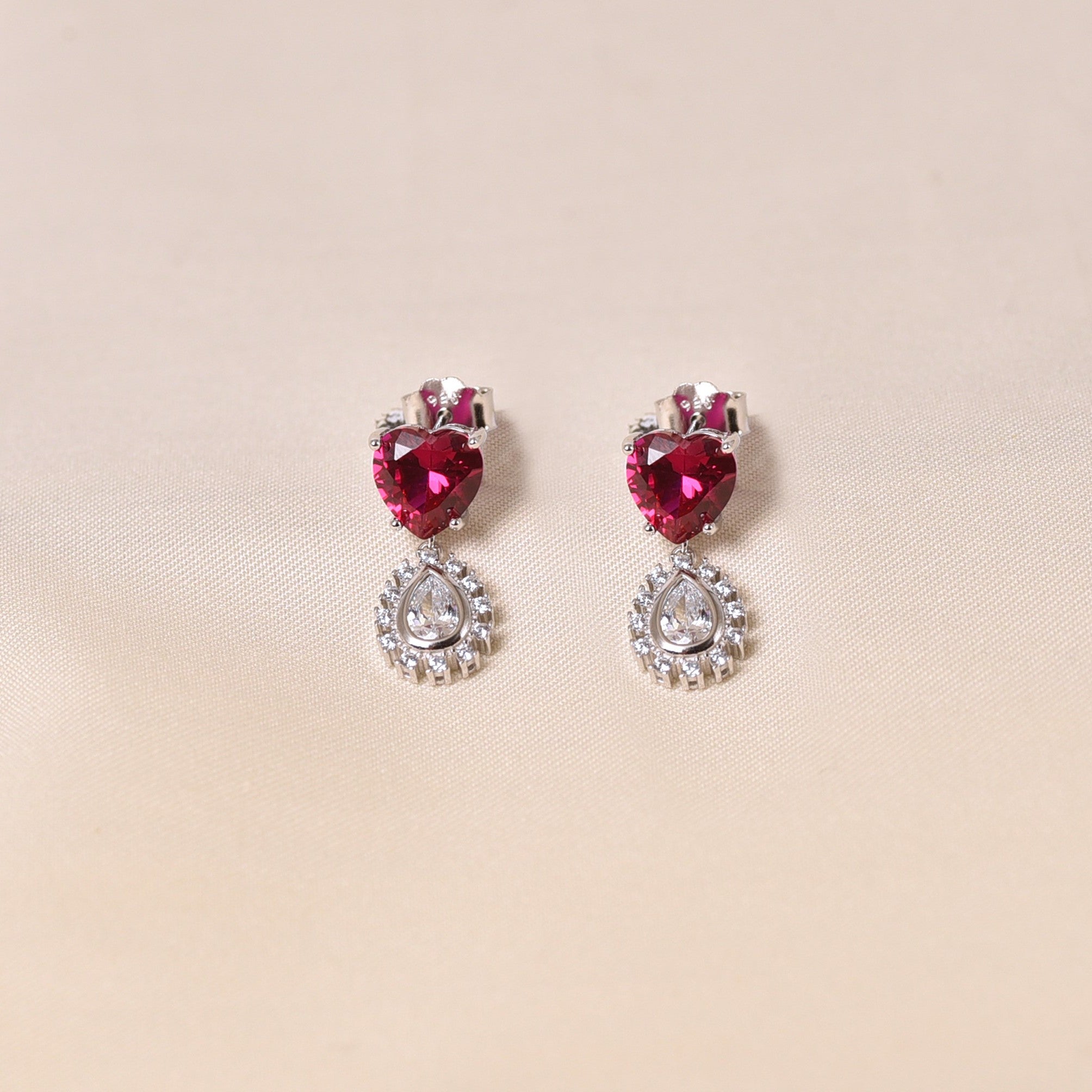 Silver Berlin Heart Earring -Dark  Pink