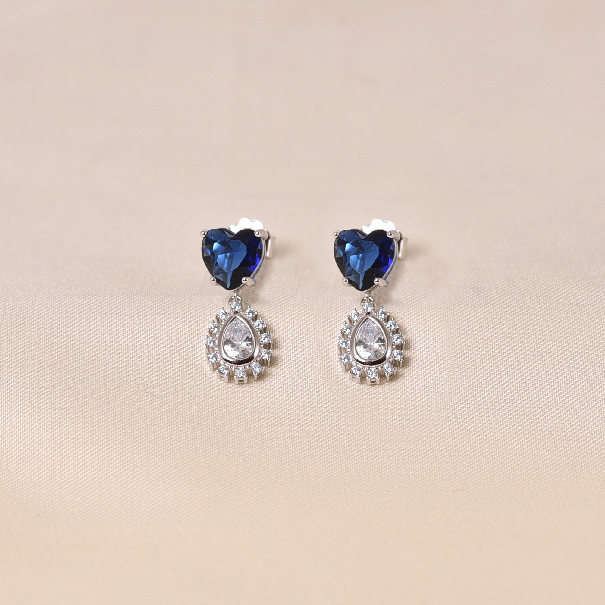 Silver Berlin Heart Earring -Dark Blue