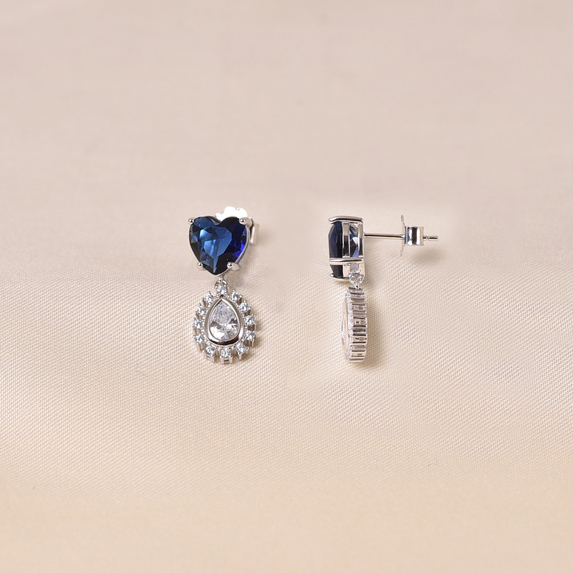 Silver Berlin Heart Earring -Dark Blue