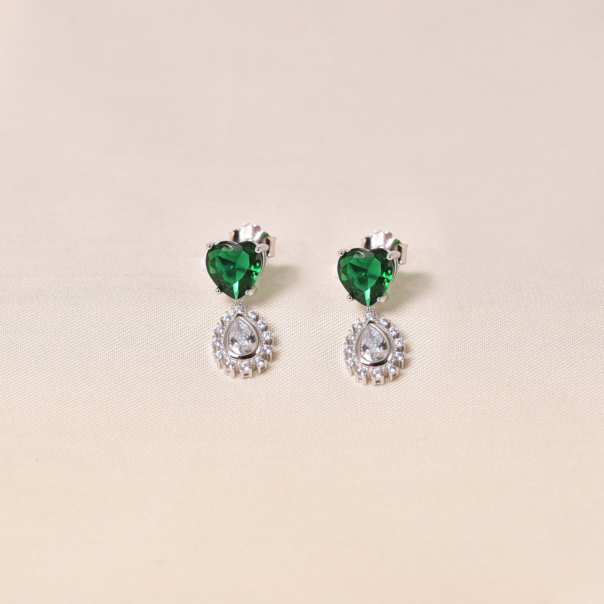 Silver Berlin Heart Earring -Dark Green