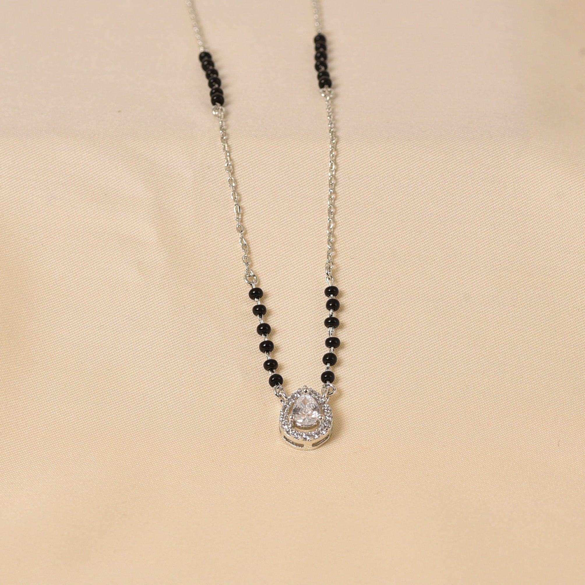 Myra Silver Mangalsutra - Large Stone 18"
