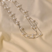 3 Stringed Pearl Necklace - Silver