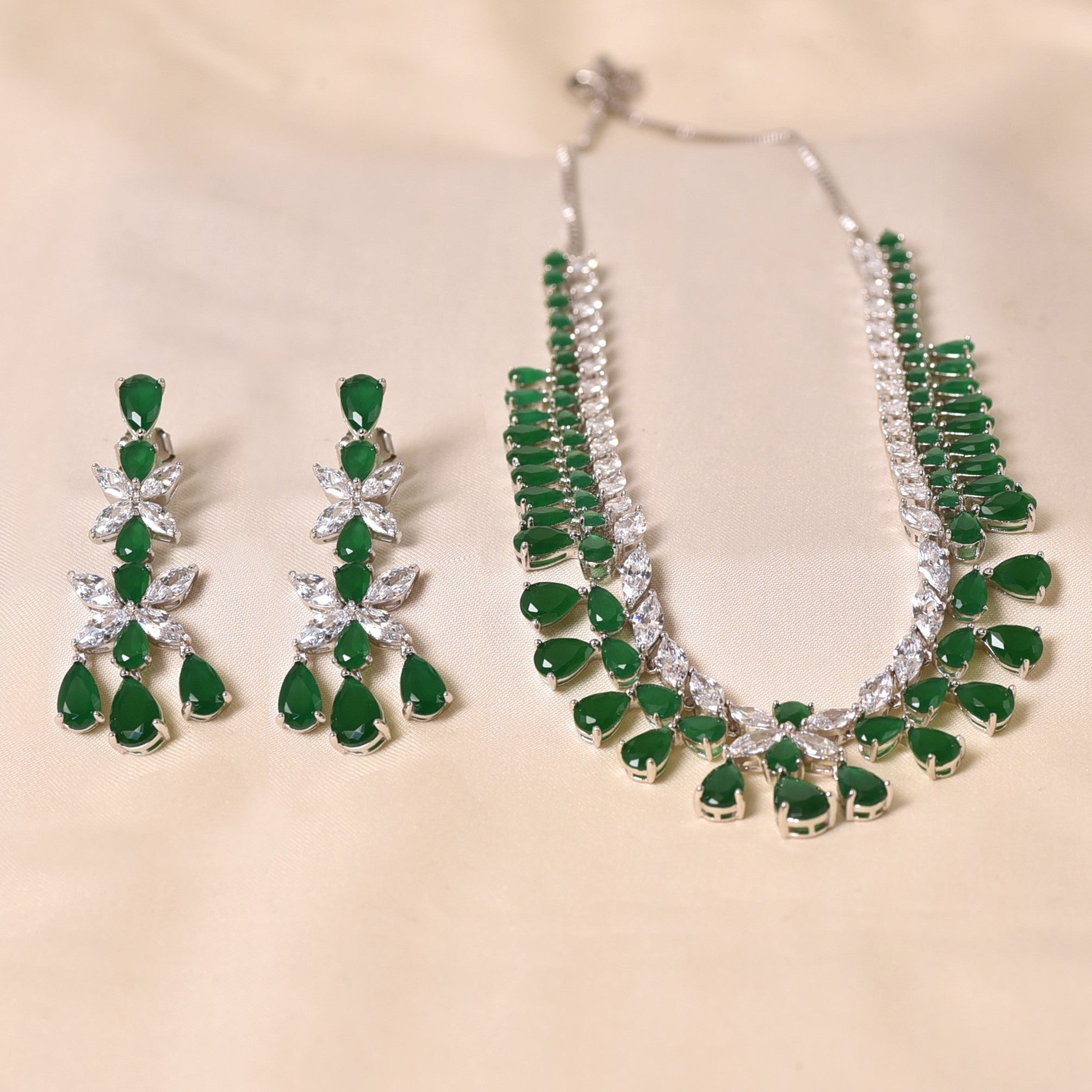 Multi Green-Drop Necklace Set