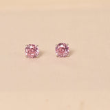 Silver Sterling Diamond Studs Earrings - Pink