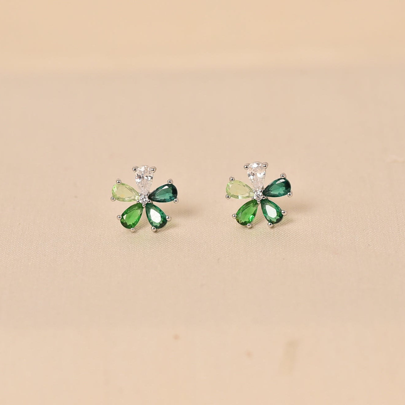 925 Silver Stud Earring in Green for Girls by Elyta
