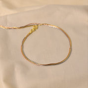 3-Line Anklet - 3.2" Rhodium + Rose Gold + Gold (Single Piece)