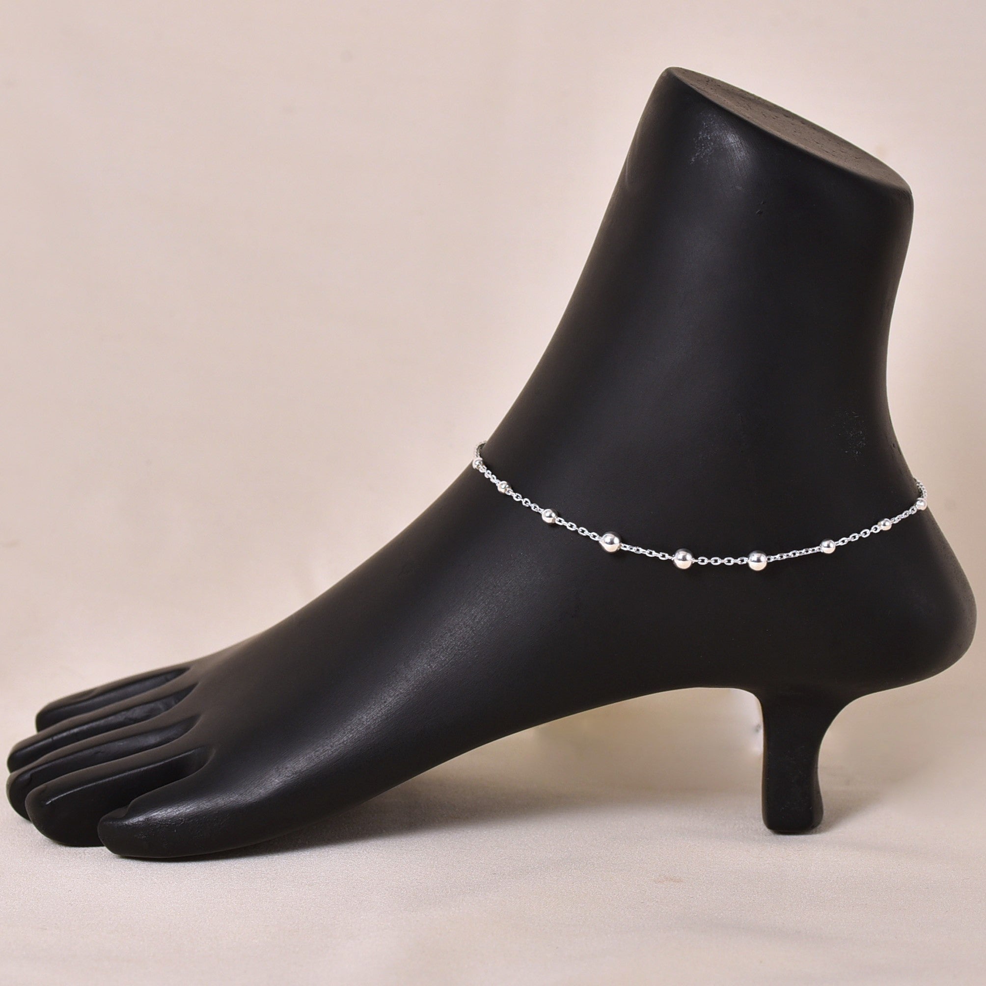 Silver Beads Anklet (Single Piece)