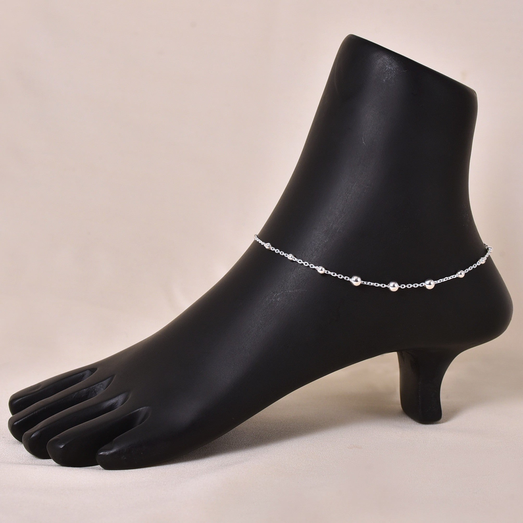 Silver Beads Anklet (Single Piece)