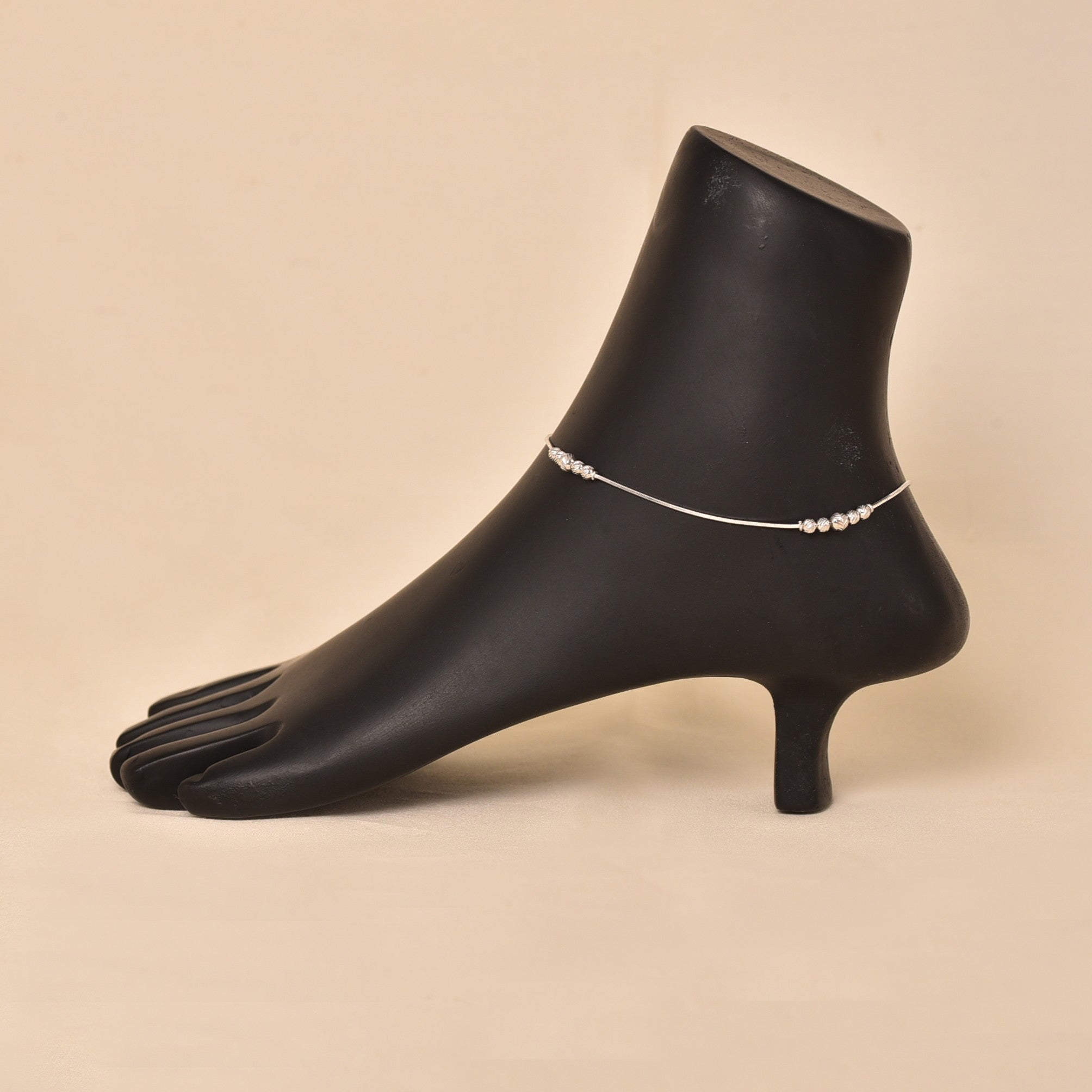 Silver Minimal Beaded Anklet (Single Piece)