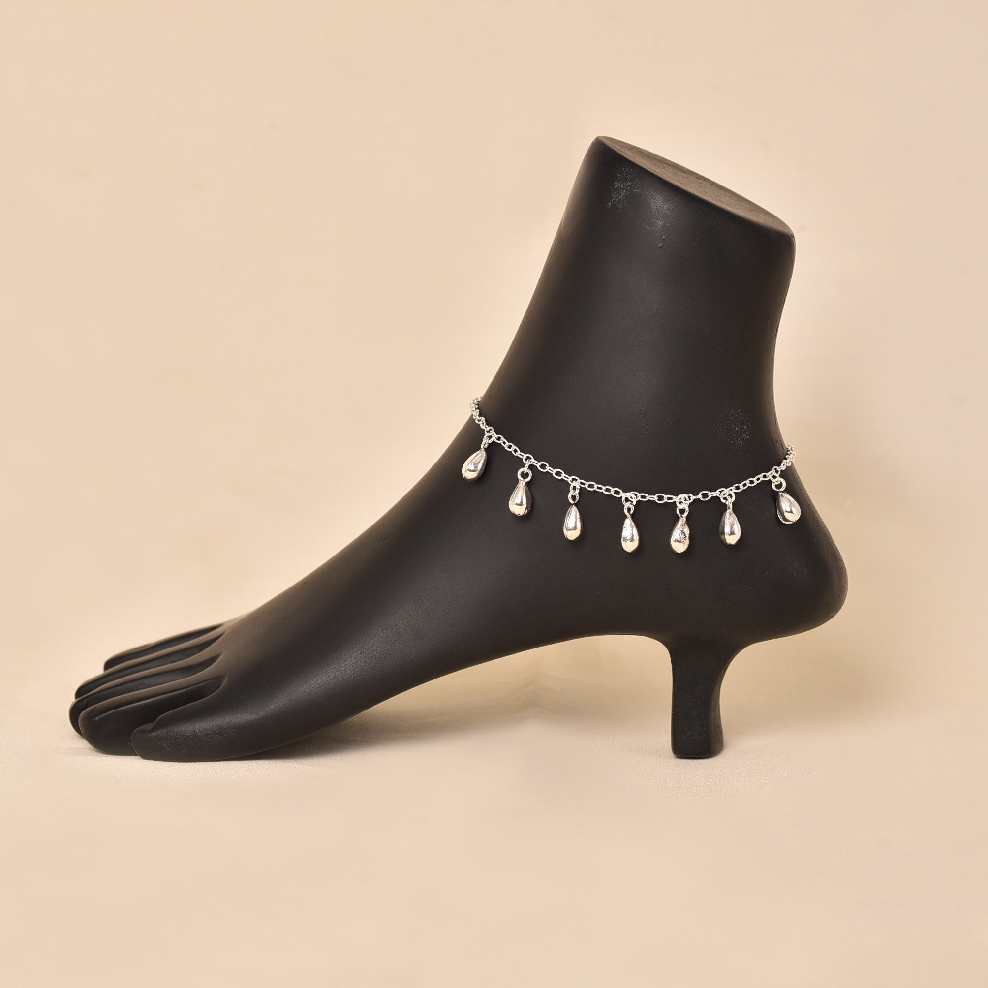 Silver Pear Drop  Charm Anklet (Single Piece)