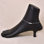 Silver Fancy Black Beaded Anklet