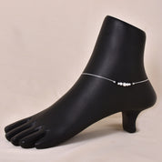Silver Fancy Black Beaded Anklet