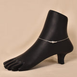 Silver Minimal Dot Beaded Anklet (Single Piece)