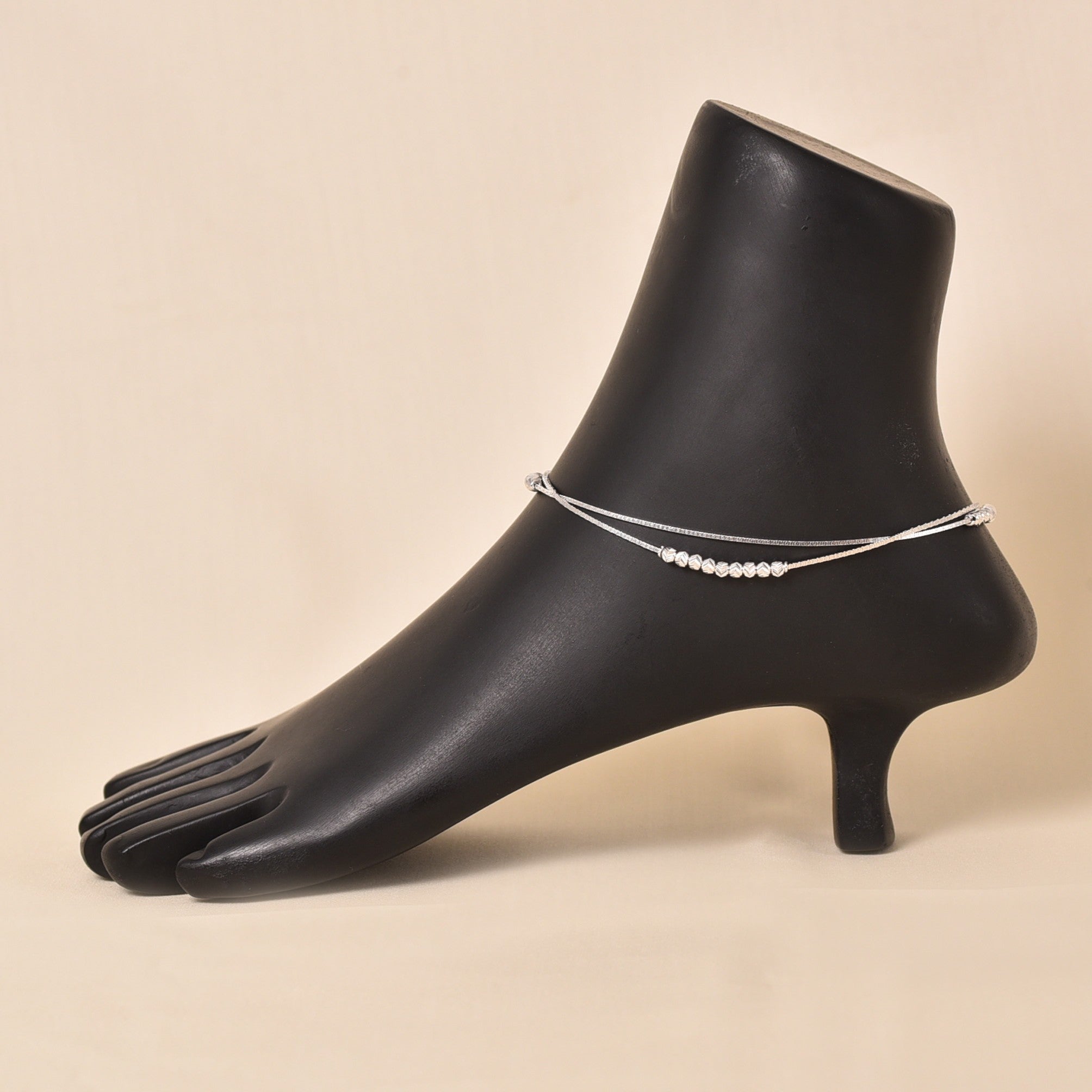 Silver Double Layer Beaded Anklet