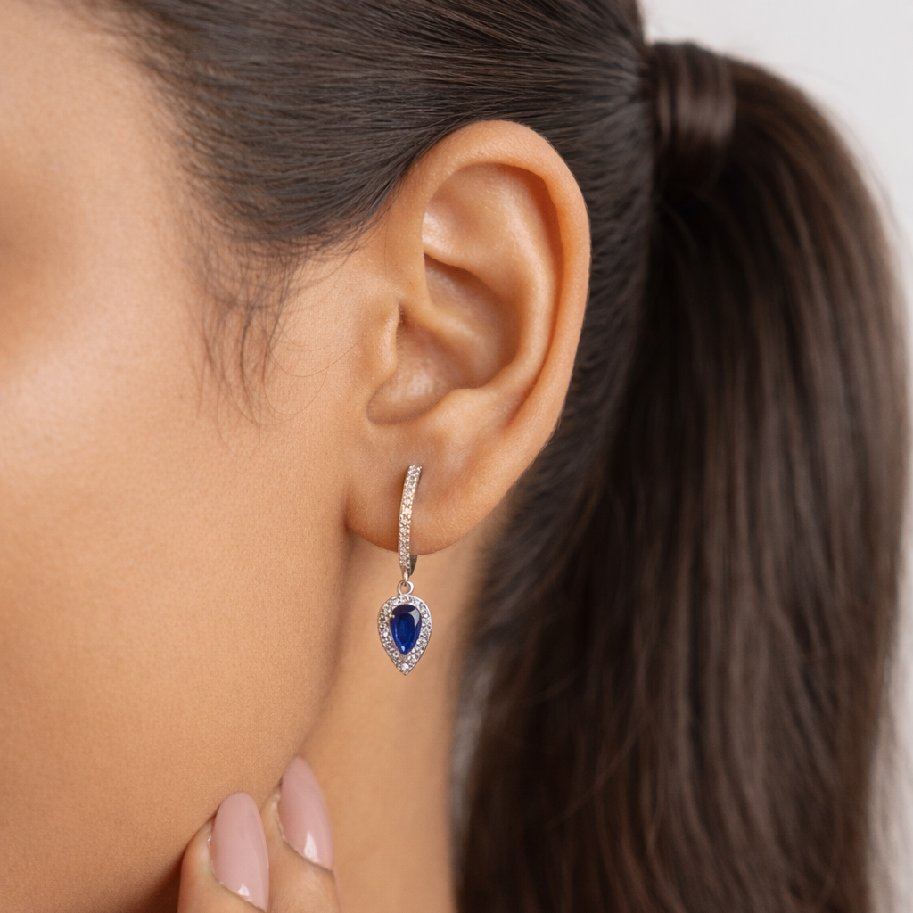 925 Sterling Silver Blue Hoops for Party Wear Earring -Elyta