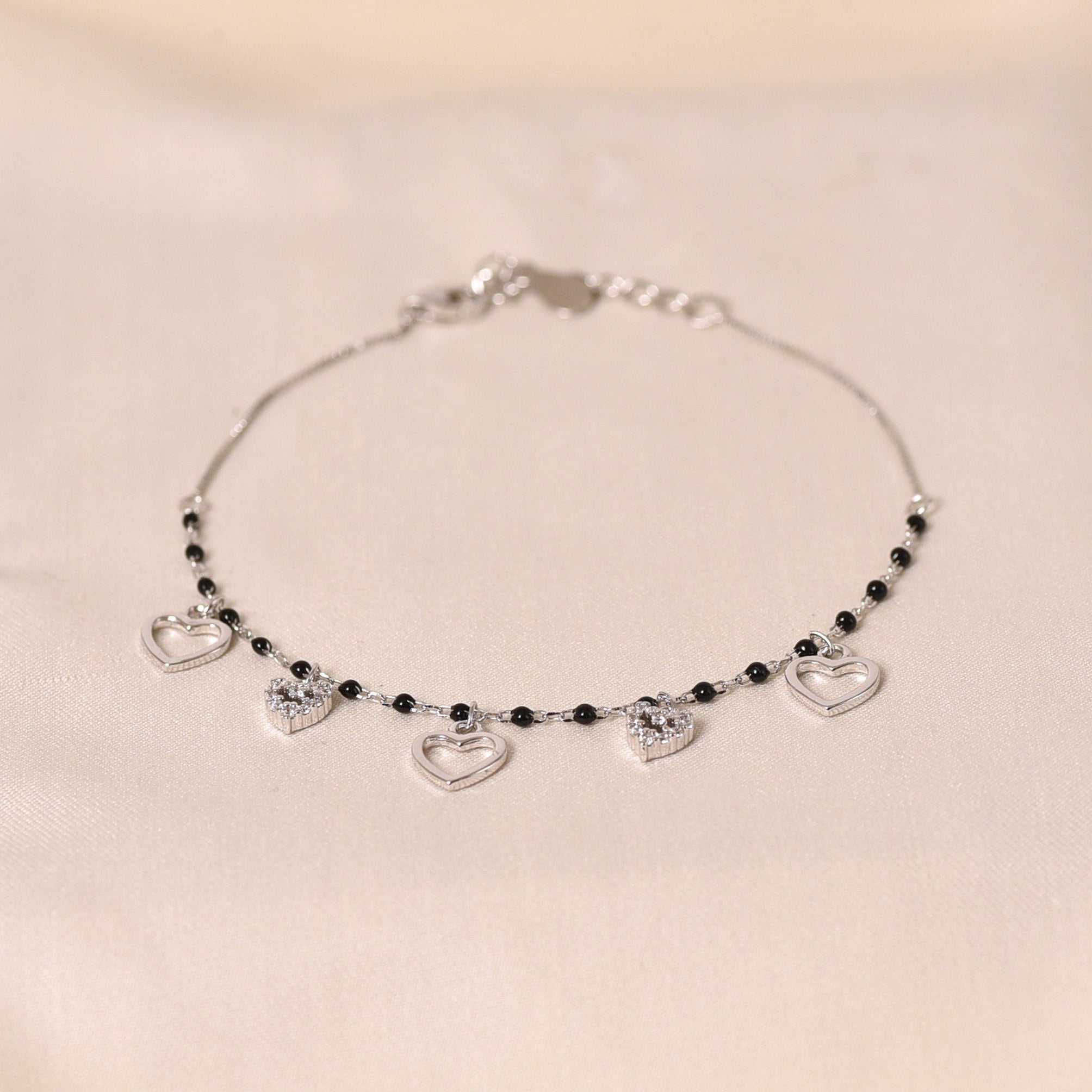 Silver Heart Charm Mangalsutra Bracelet