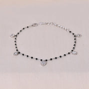 Silver Heart Black Beaded Mangalsutra Bracelet