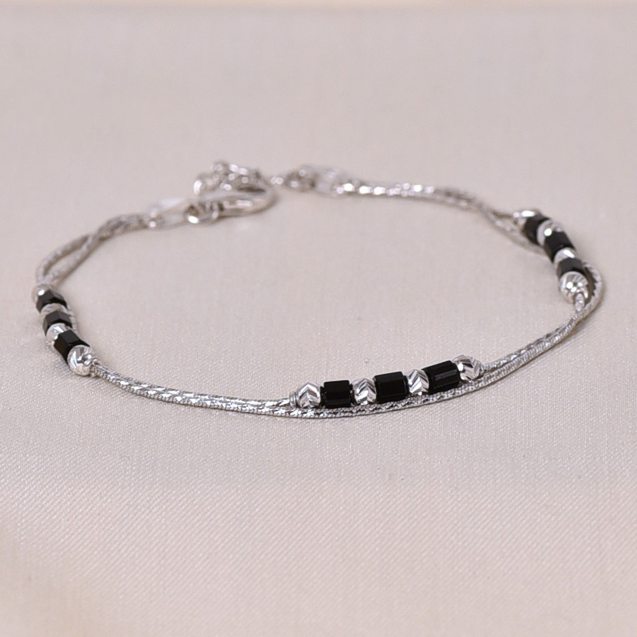 Two Line Black Beaded Mangalsutra Bracelet