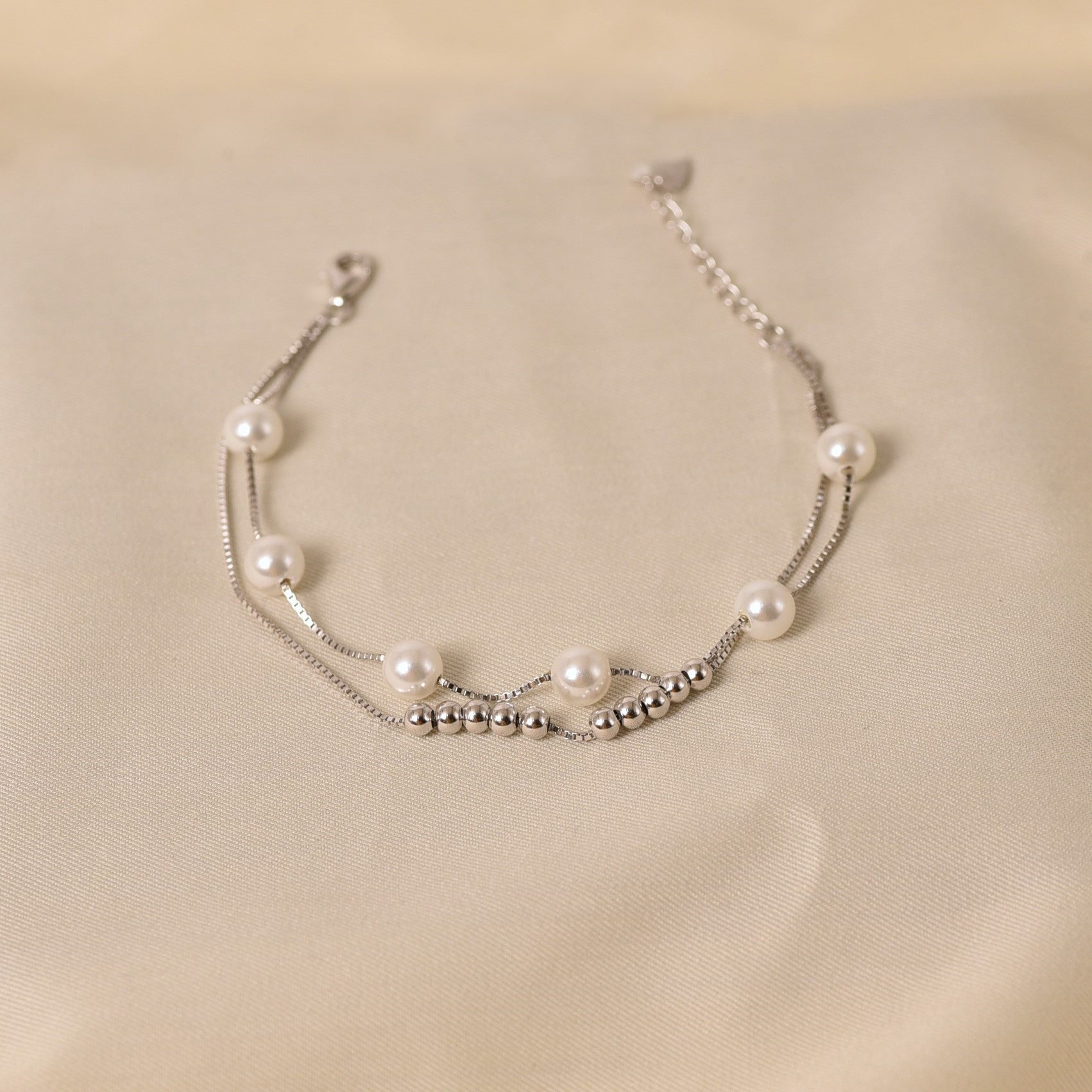 Silver Beaded Pearl Bracelet
