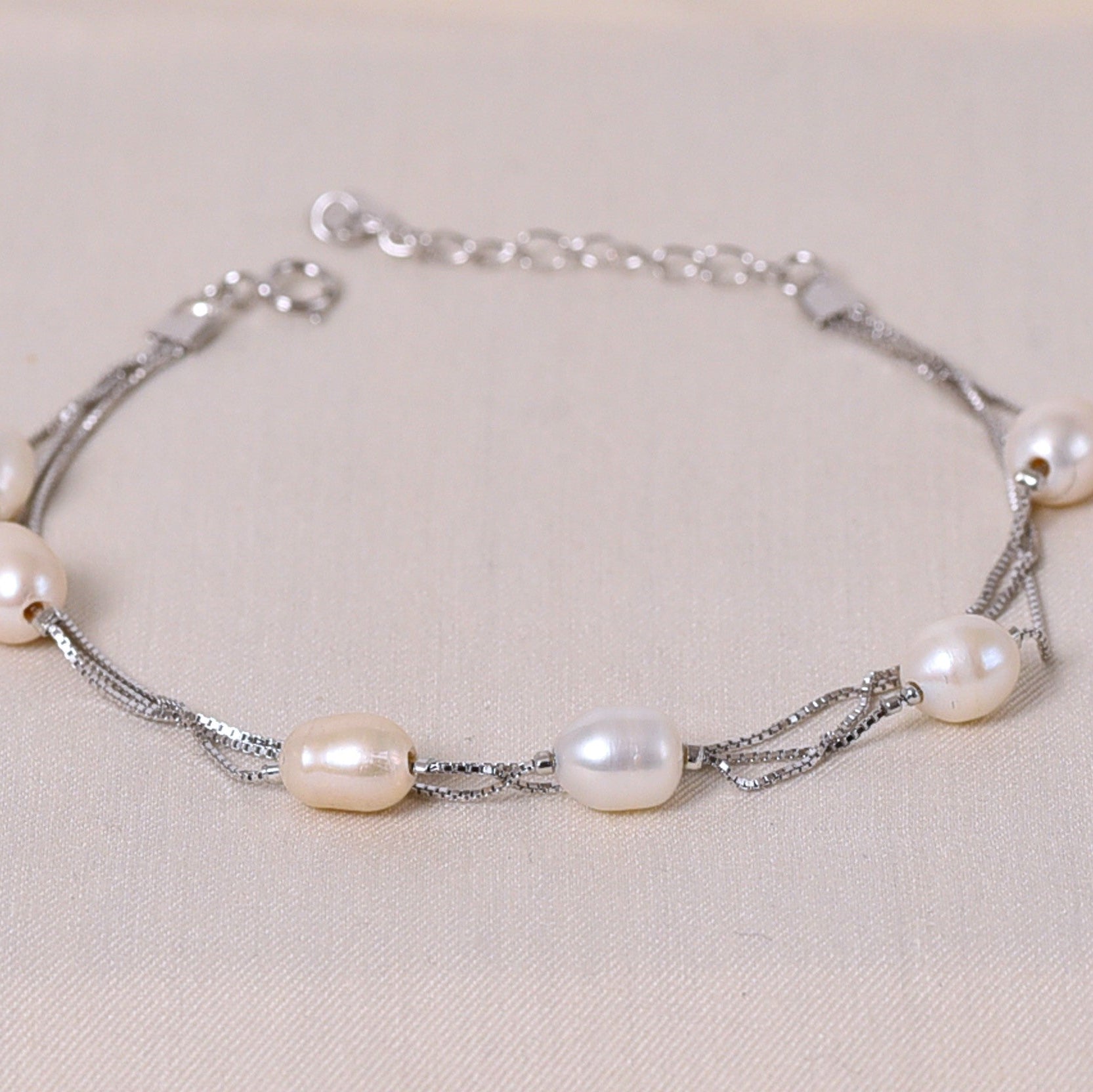 Silver Triple Pearls Bracelet