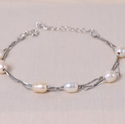 Silver Triple Pearls Bracelet