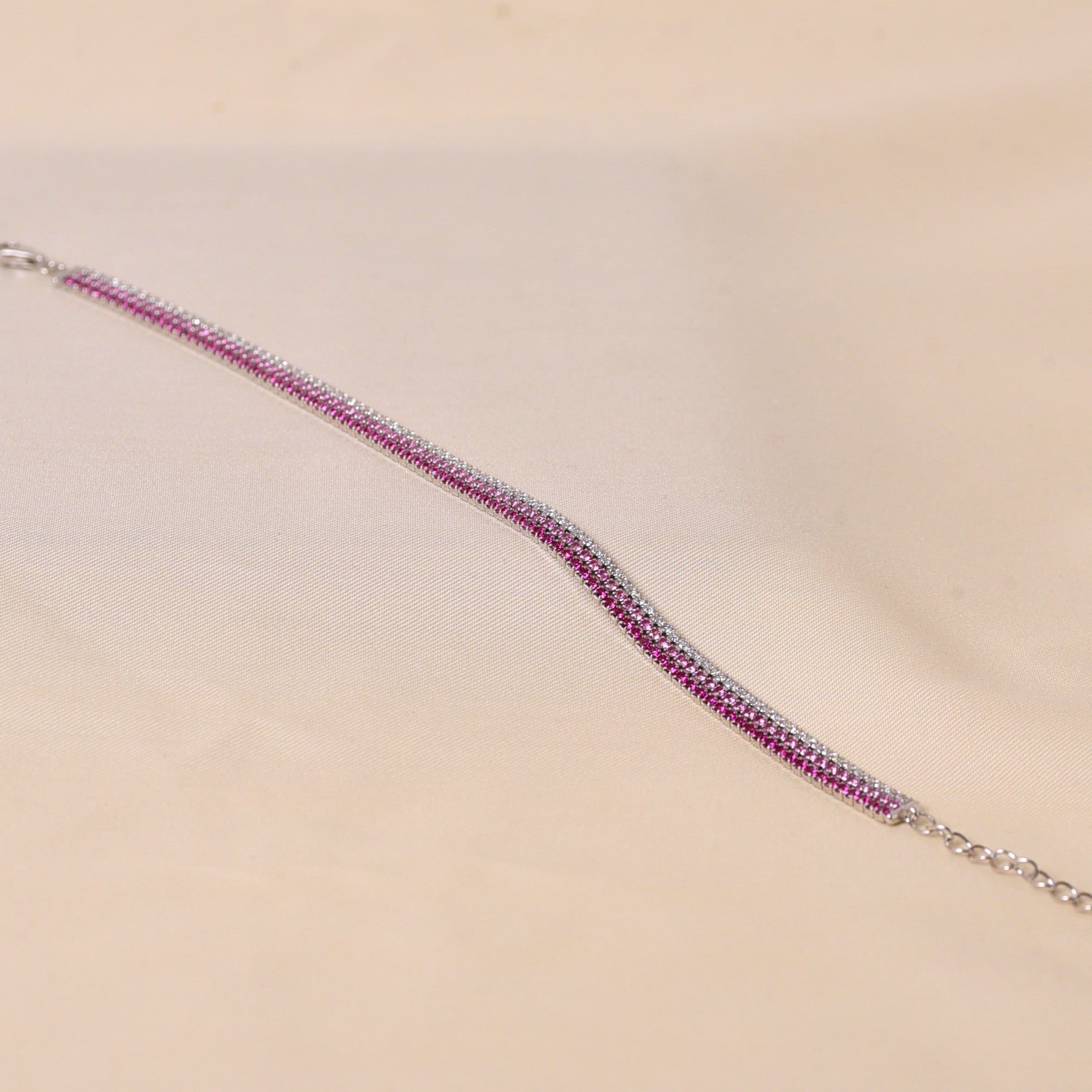 Rainbow Tennis Bracelet- Dark Pink