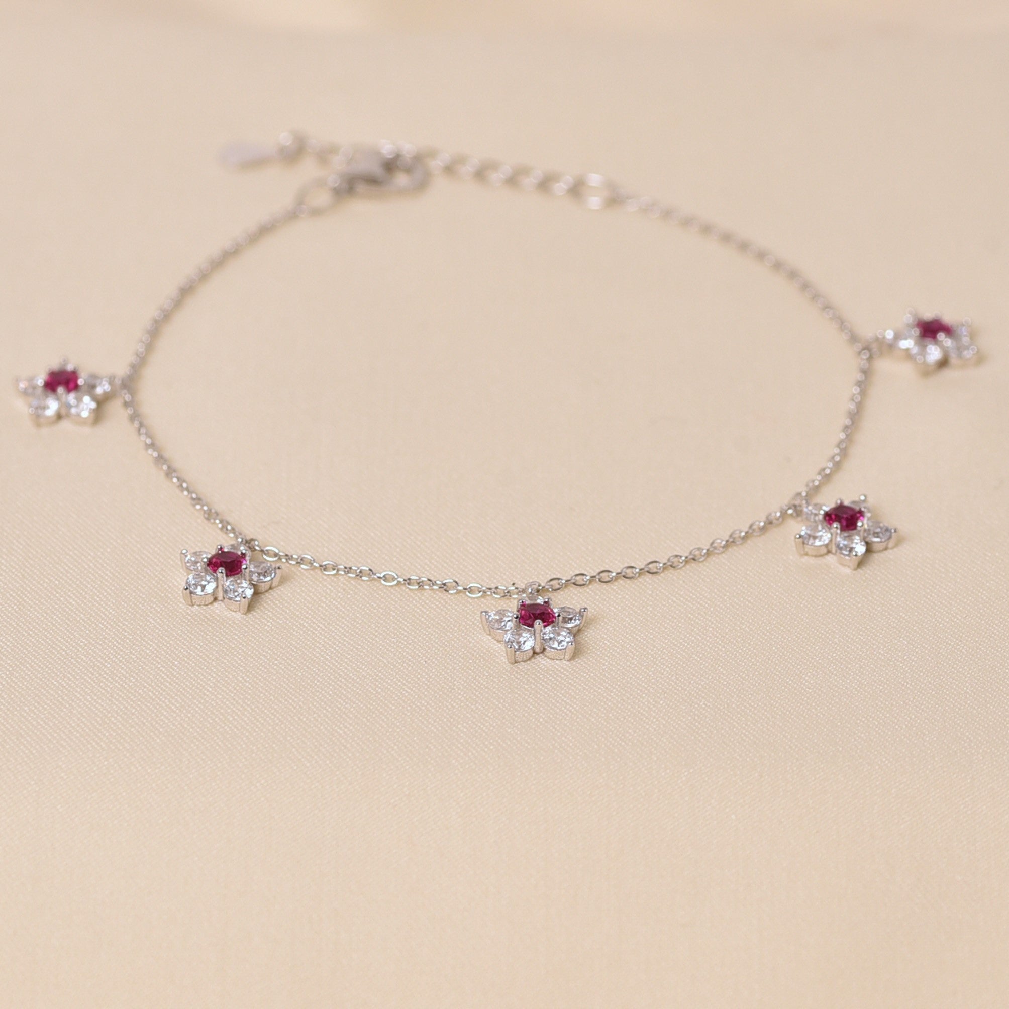 Flower Charm Bracelet -Dark Pink