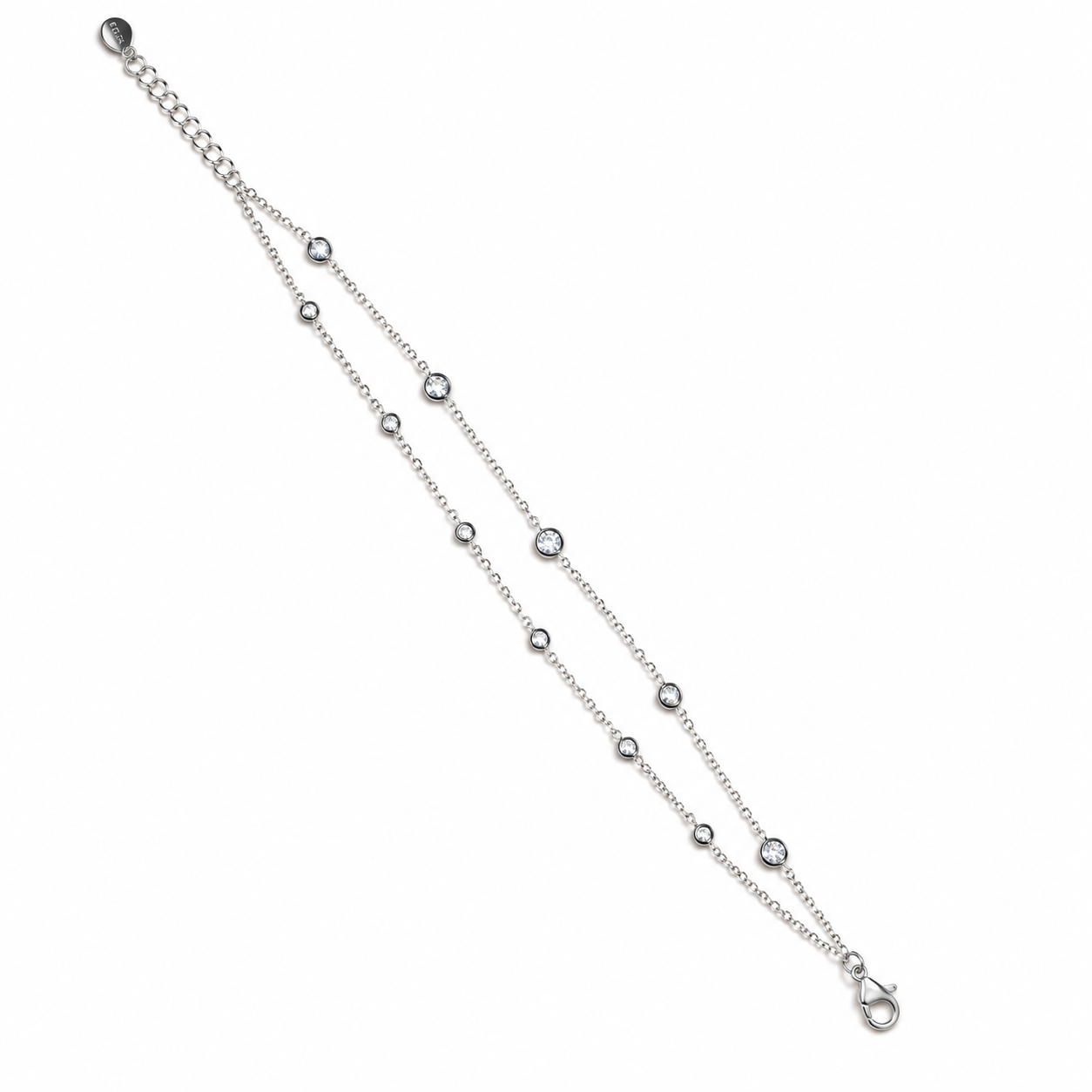 925 Silver Double Strand Bezel Bracelet