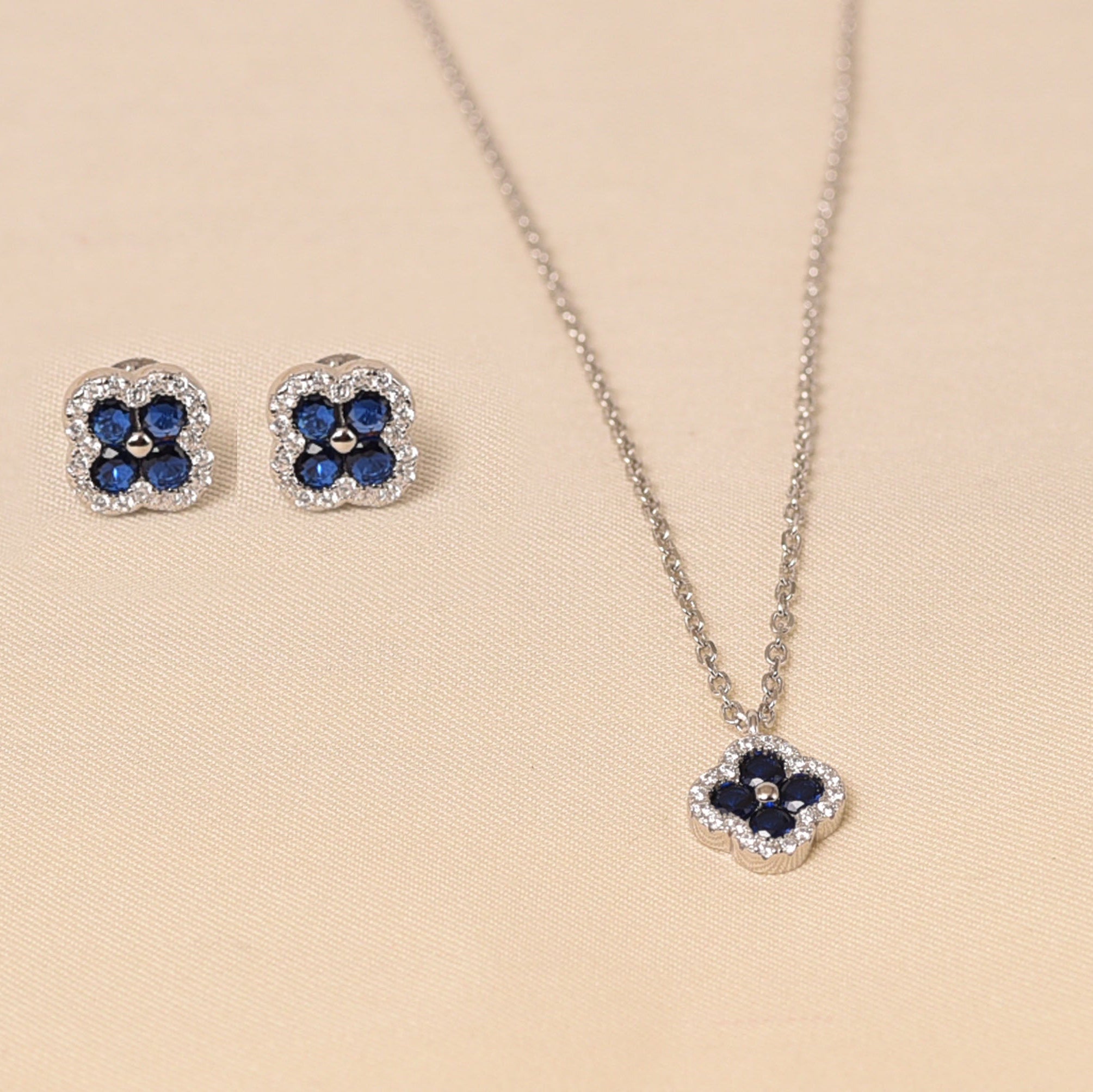 925 Sterling SIlver Crystal Pendant Set for Women - Elyta