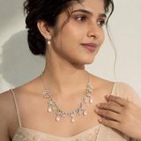 Radiant Petal Pearl Diamond Necklace Set