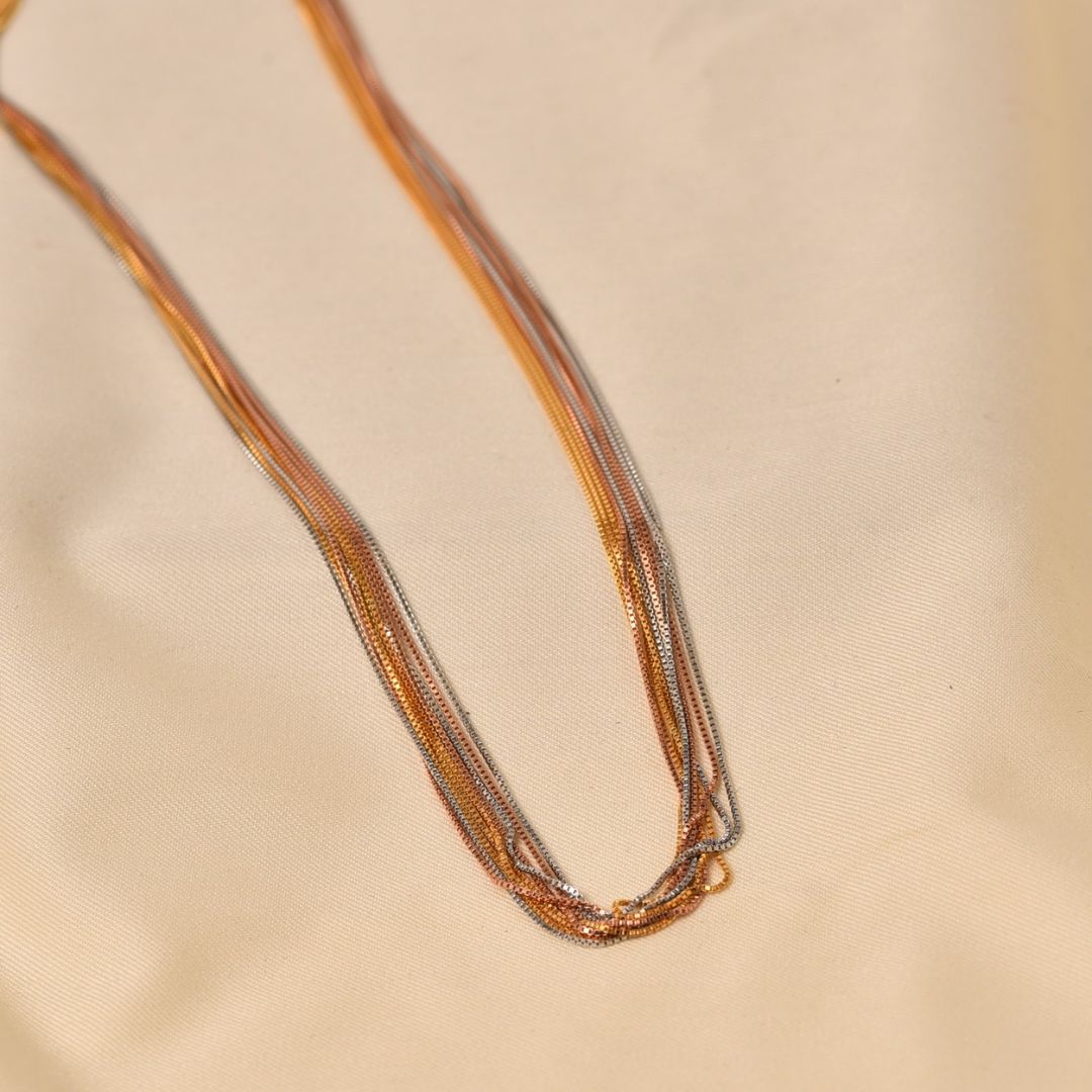 9-Line Necklace - 16" Rhodium + Rose Gold + Gold