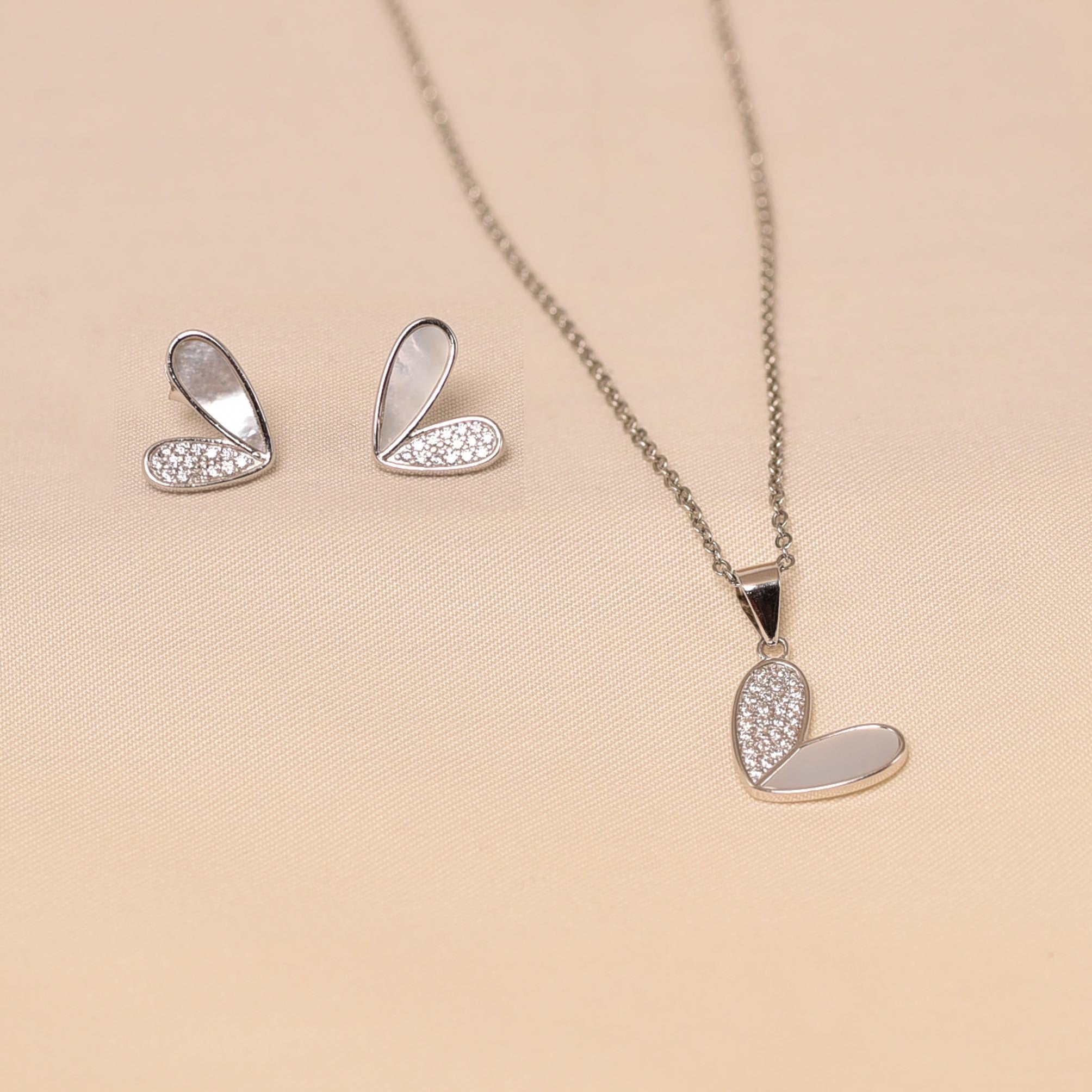 925 Sterling silver Heart Pendant set Asthetc Look -Elyta