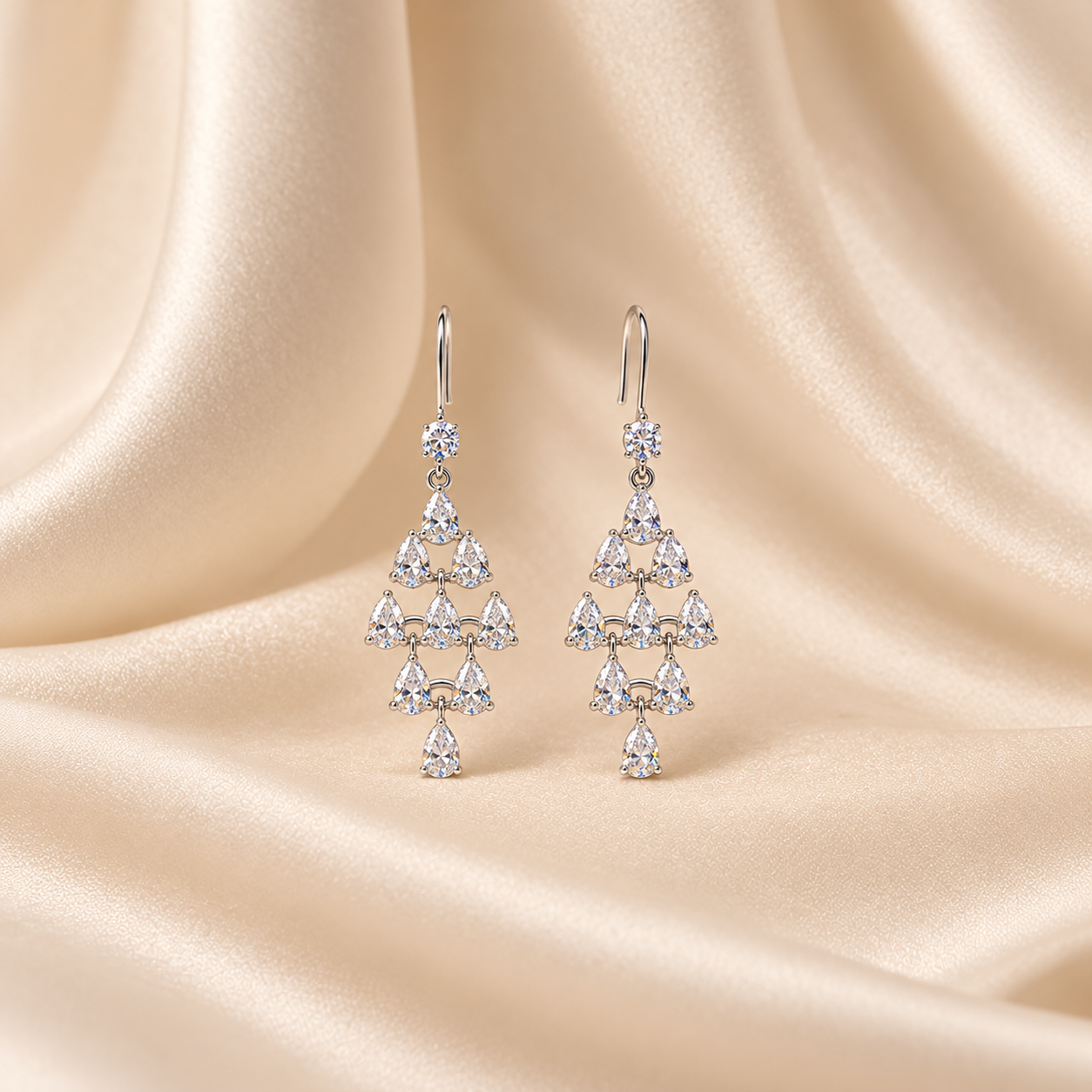 Elegant Silver Pear-Cut Stone Drop Earrings