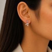 Silver pink Leaf Studs