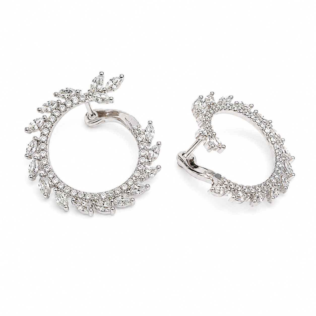 Silver Leaf Circles Earrings