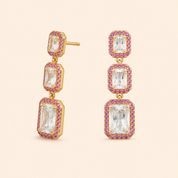 Pink Crystal Three Diamonds Earrings