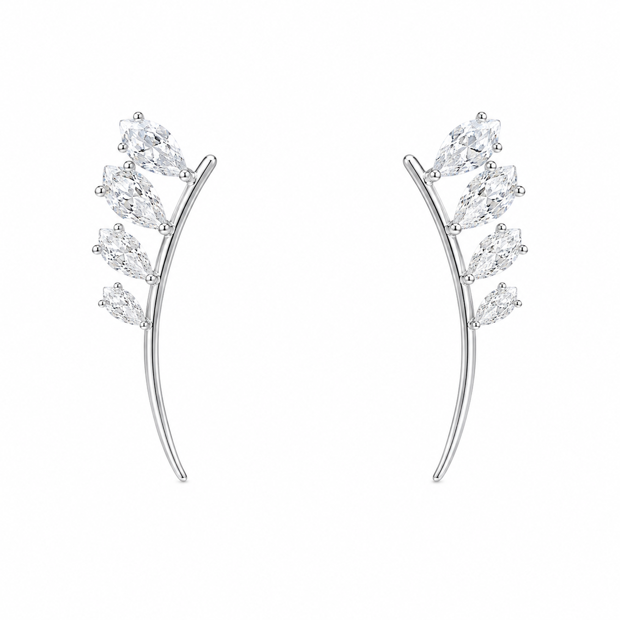 925 Silver Curved Leaf Earring